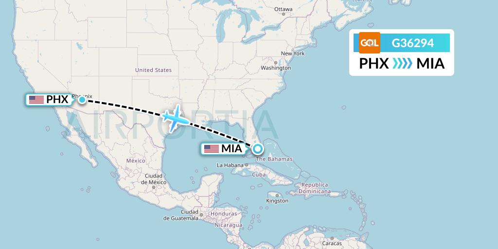 G36294 GOL Transportes Aeros Flight Map: Phoenix to Miami