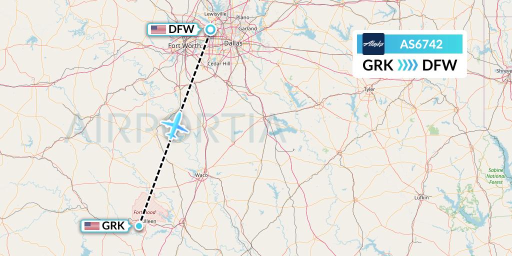 AS6742 Alaska Airlines Flight Map: Killeen to Dallas