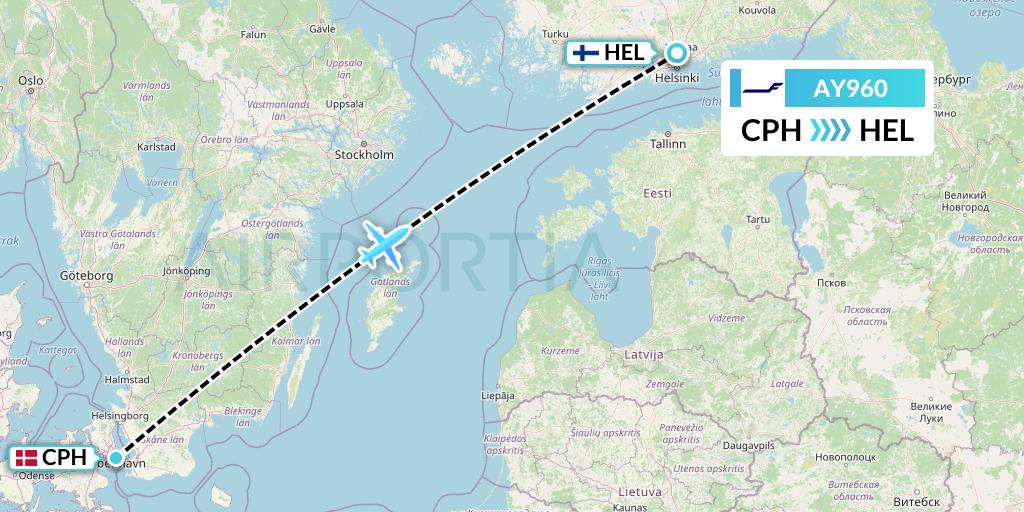 AY960 Finnair Flight Map: Copenhagen to Helsinki