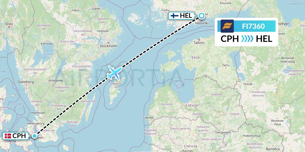 FI7360 Icelandair Flight Map: Copenhagen to Helsinki