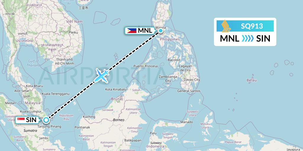 SQ913 Singapore Airlines Flight Map: Manila to Singapore