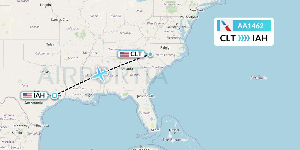AA1462 American Airlines Flight Map: Charlotte to Houston
