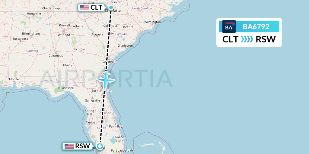 BA6792 British Airways Flight Map: Charlotte to Fort Myers