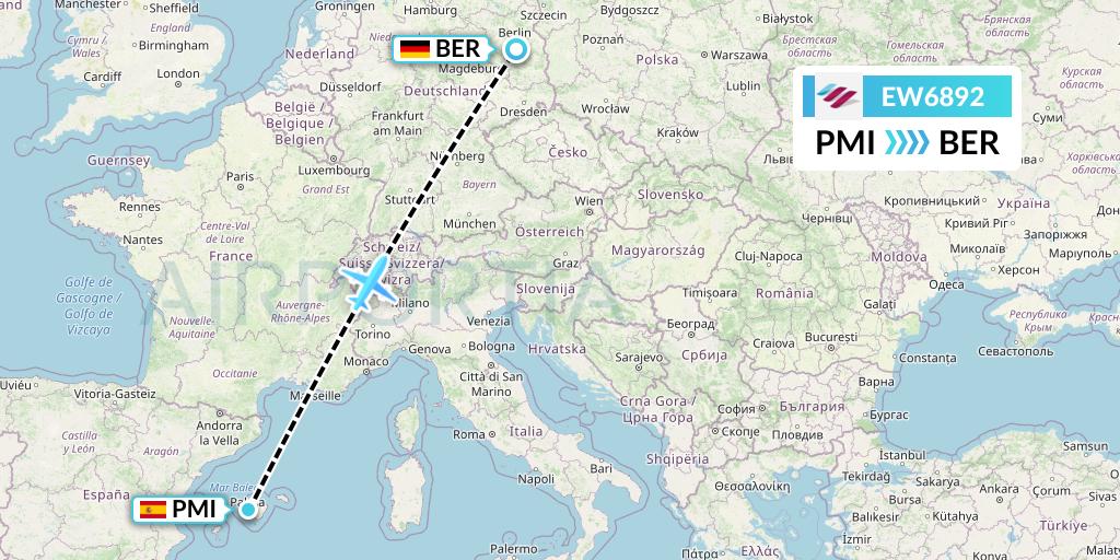 EW6892 Eurowings Flight Map: Palma de Mallorca to Berlin