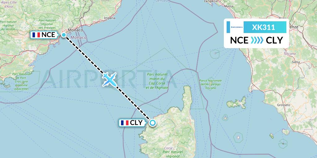 XK311 Air Corsica Flight Map: Nice to Calvi