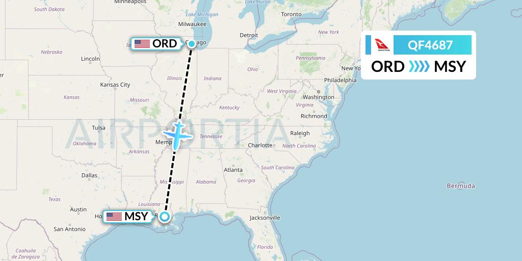 QF4687 Qantas Flight Map: Chicago to New Orleans