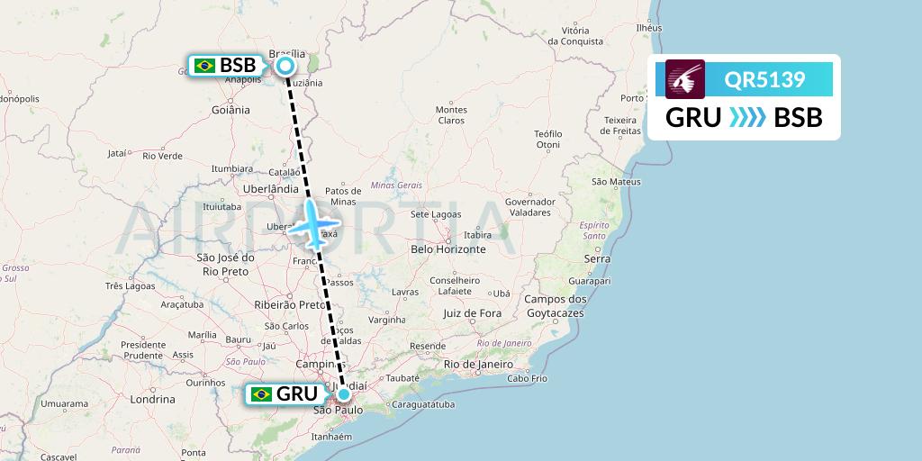 QR5139 Qatar Airways Flight Map: Sao Paulo to Brasilia