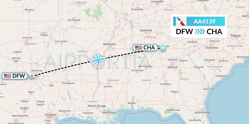 AA4139 American Airlines Flight Map: Dallas to Chattanooga