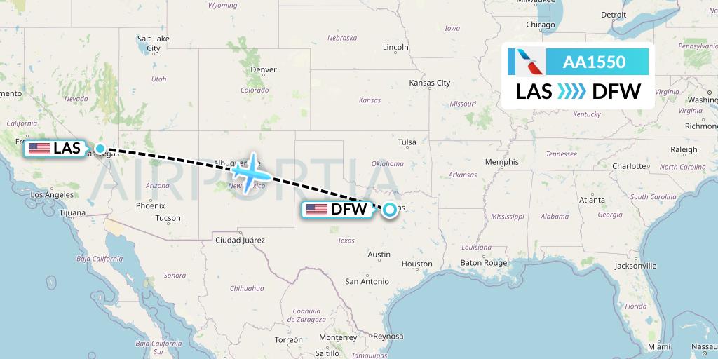 AA1550 American Airlines Flight Map: Las Vegas to Dallas