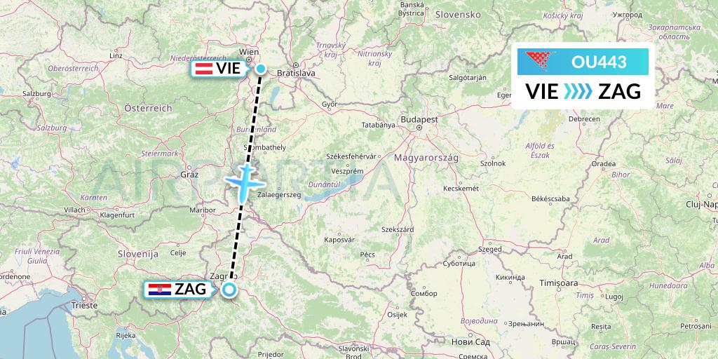 OU443 Croatia Airlines Flight Map: Vienna to Zagreb