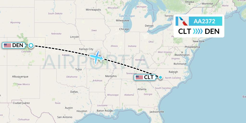 AA2372 American Airlines Flight Map: Charlotte to Denver