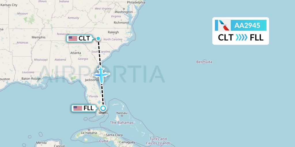 AA2945 American Airlines Flight Map: Charlotte to Fort Lauderdale
