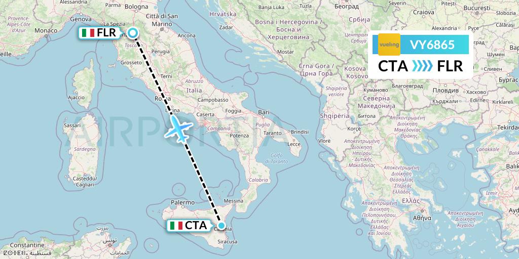 VY6865 Vueling Flight Map: Catania to Florence