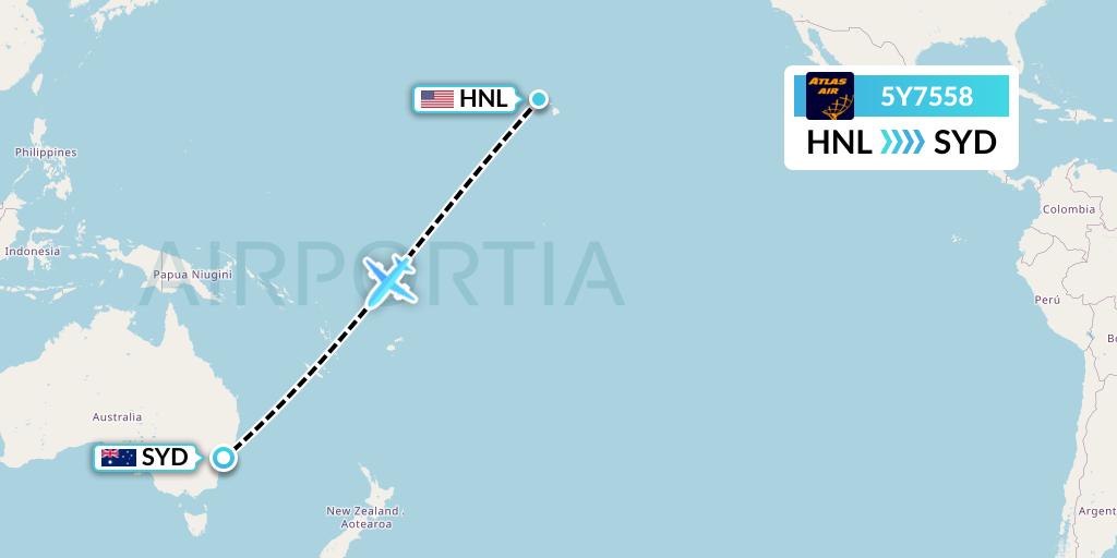5Y7558 Atlas Air Flight Map: Honolulu to Sydney