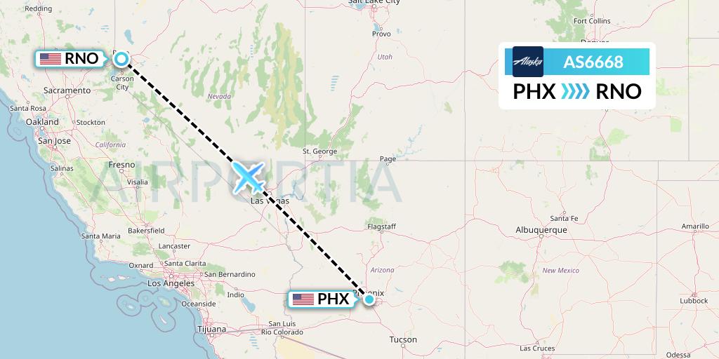 AS6668 Alaska Airlines Flight Map: Phoenix to Reno