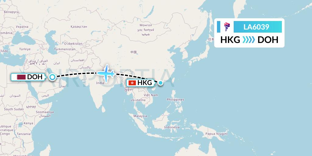 LA6039 LAN Airlines Flight Map: Hong Kong to Doha