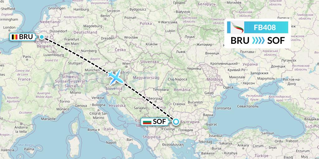 FB408 Bulgaria Air Flight Map: Brussels to Sofia