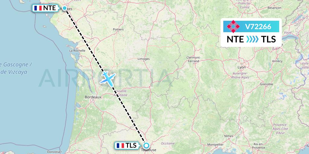 V72266 Volotea Flight Map: Nantes to Toulouse
