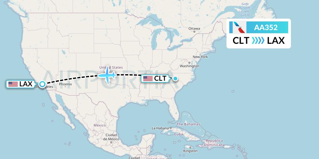 AA352 American Airlines Flight Map: Charlotte to Los Angeles