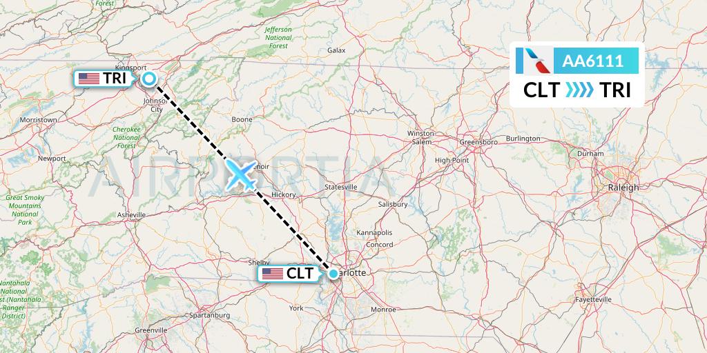 AA6111 American Airlines Flight Map: Charlotte to Blountville