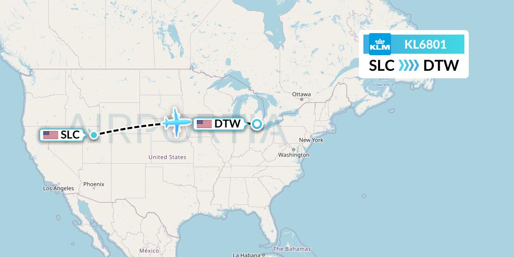 KL6801 KLM Flight Map: Salt Lake City to Detroit