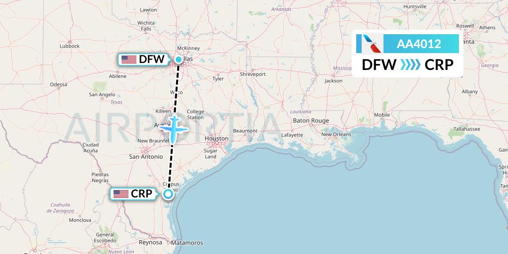 AA4012 American Airlines Flight Map: Dallas to Corpus Christi