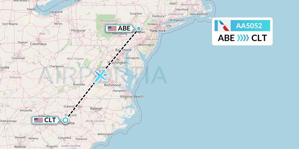 AA5052 American Airlines Flight Map: Allentown to Charlotte