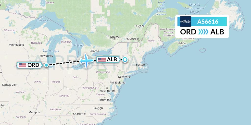 AS6616 Alaska Airlines Flight Map: Chicago to Albany