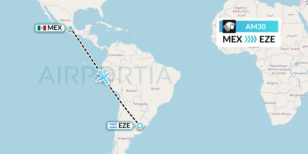 AM30 Aeromexico Flight Map: Mexico City to Buenos Aires