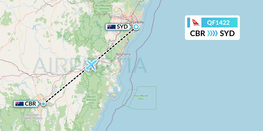 QF1422 Qantas Flight Map: Canberra to Sydney
