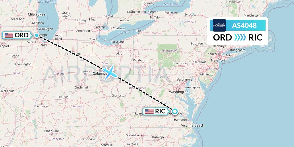 AS4048 Alaska Airlines Flight Map: Chicago to Richmond
