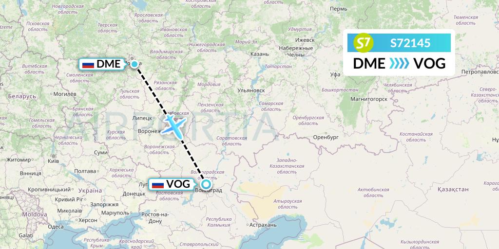 S72145 S7 Airlines Flight Map: Moscow to Volgograd