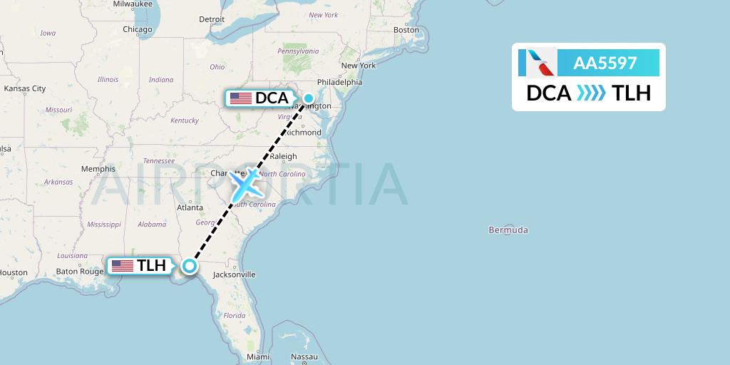 AA5597 American Airlines Flight Map: Washington to Tallahassee