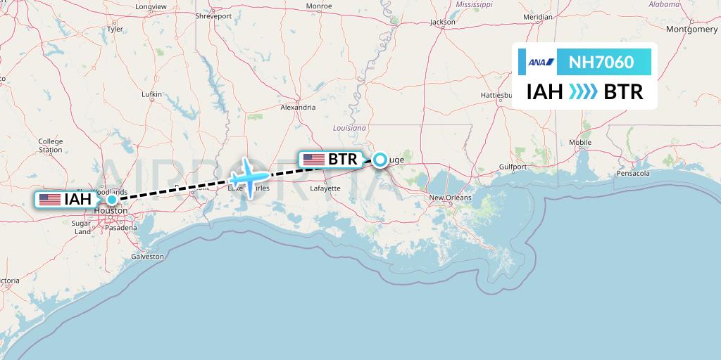 NH7060 All Nippon Airways Flight Map: Houston to Baton Rouge
