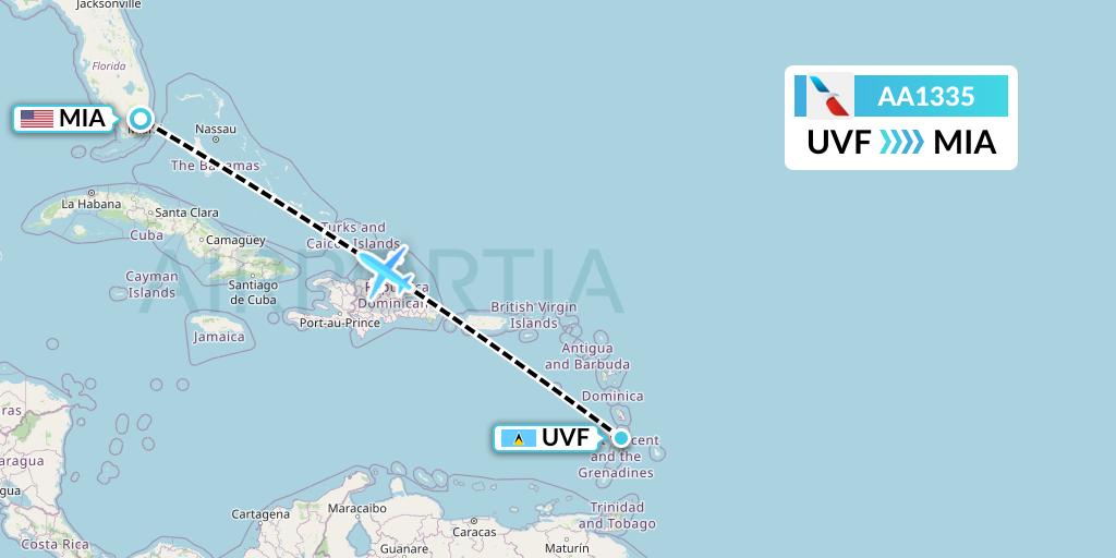 AA1335 American Airlines Flight Map: Vieux Fort to Miami