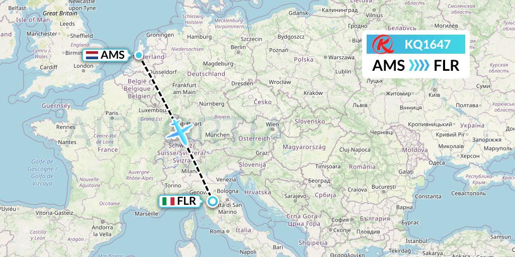 KQ1647 Kenya Airways Flight Map: Amsterdam to Florence