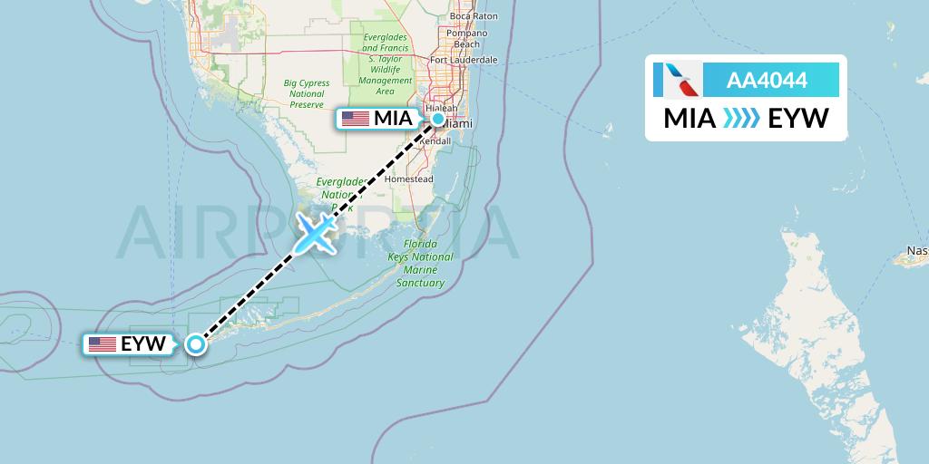 AA4044 American Airlines Flight Map: Miami to Key West