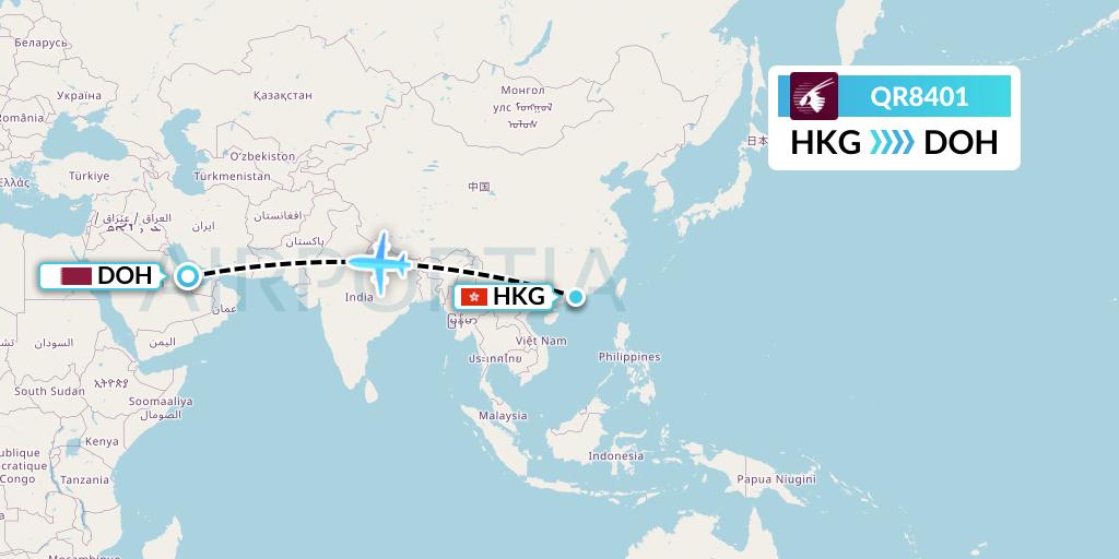 QR8401 Qatar Airways Flight Map: Hong Kong to Doha
