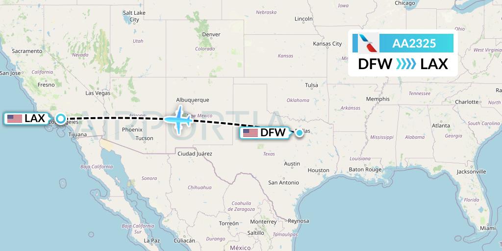 AA2325 American Airlines Flight Map: Dallas to Los Angeles