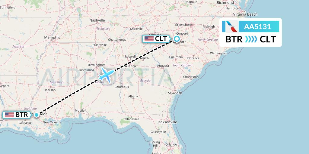 AA5131 American Airlines Flight Map: Baton Rouge to Charlotte