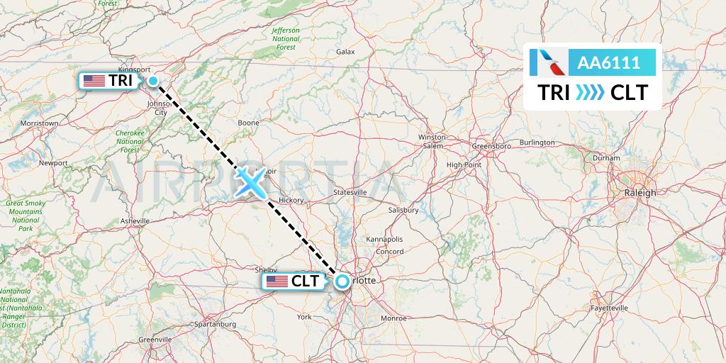 AA6111 American Airlines Flight Map: Blountville to Charlotte