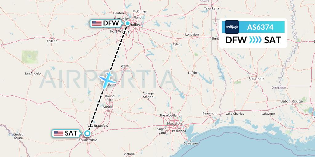 AS6374 Alaska Airlines Flight Map: Dallas to San Antonio