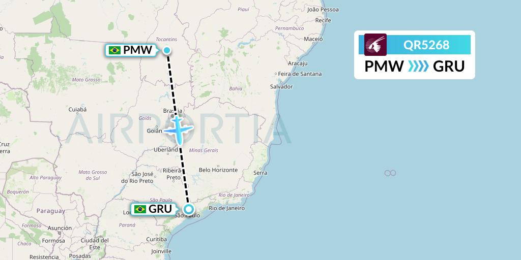 QR5268 Qatar Airways Flight Map: Palmas to Sao Paulo