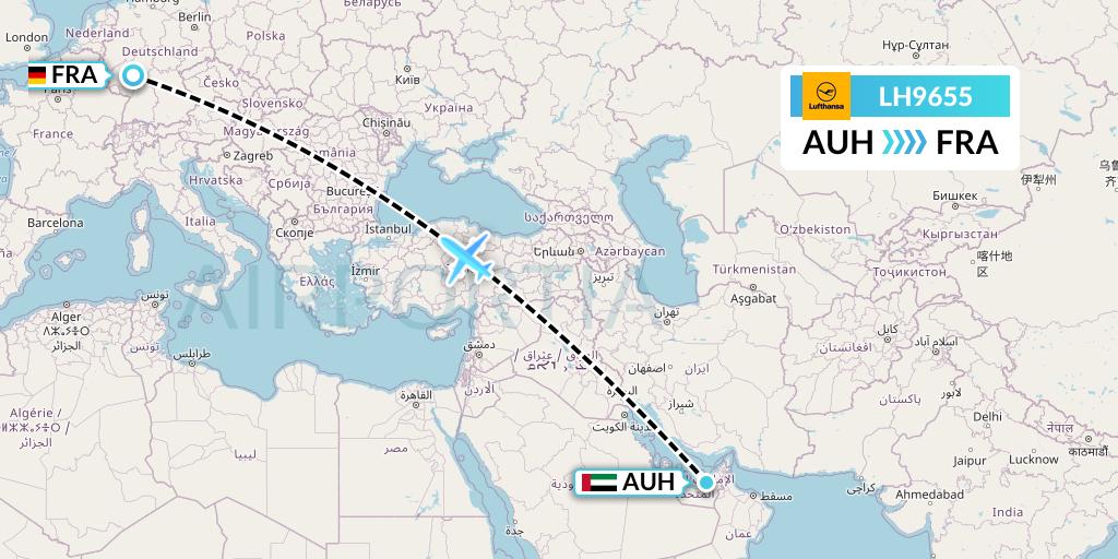 LH9655 Lufthansa Flight Map: Abu Dhabi to Frankfurt