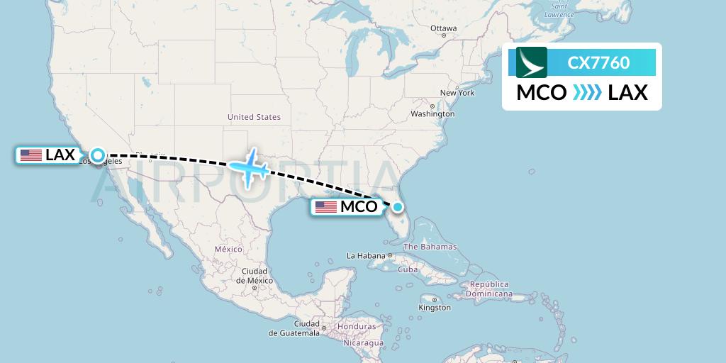 CX7760 Cathay Pacific Flight Map: Orlando to Los Angeles