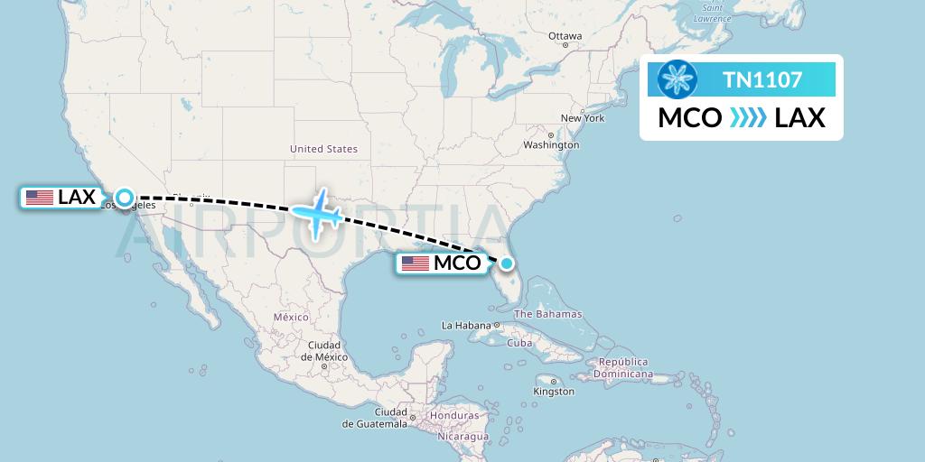 TN1107 Air Tahiti Nui Flight Map: Orlando to Los Angeles