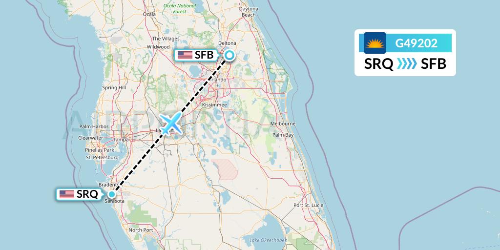 G49202 Allegiant Air Flight Map: Sarasota to Orlando