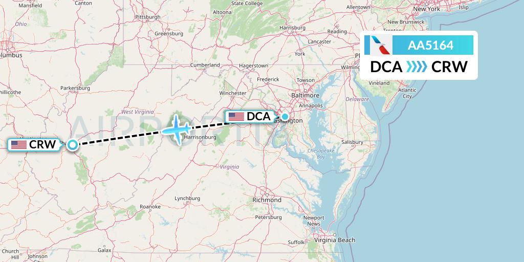 AA5164 American Airlines Flight Map: Washington to Charleston
