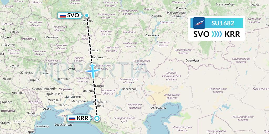 SU1682 Aeroflot Flight Map: Moscow to Krasnodar