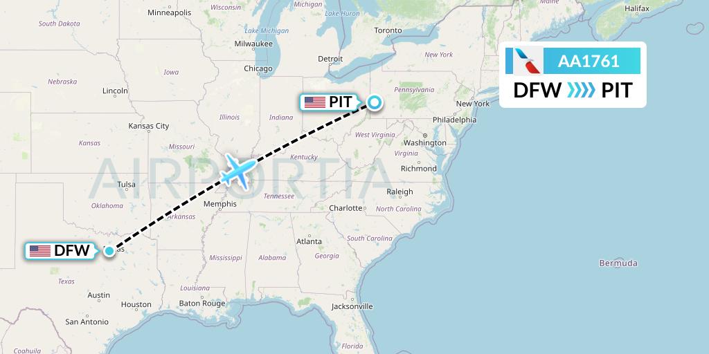 AA1761 American Airlines Flight Map: Dallas to Pittsburgh